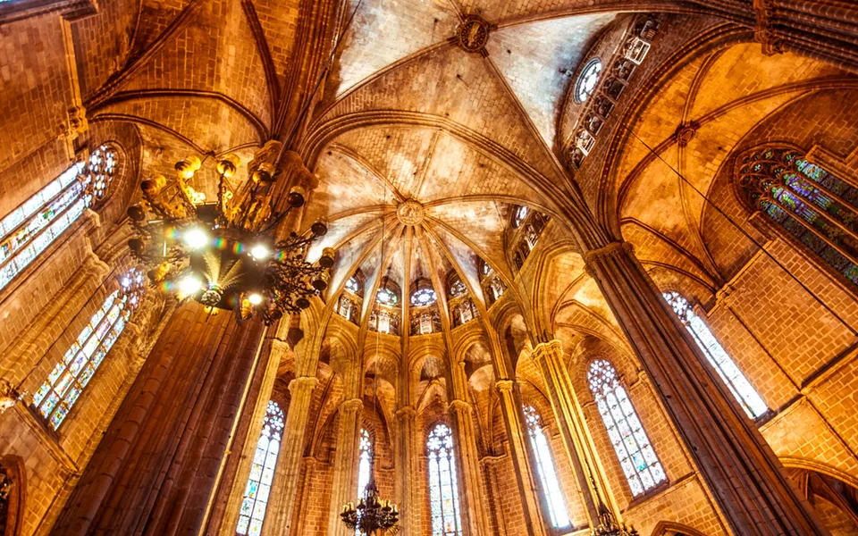 Gothic vaults above the visitor route at Barcelona Cathedral