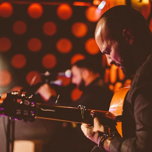 Guitarist performing in the Los Tarantos flamenco venue