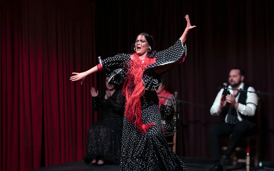 Dancer in a red skirt on the Palau Dalmases stage