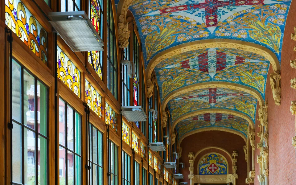 Mosaic vault and decorative interior at Sant Pau