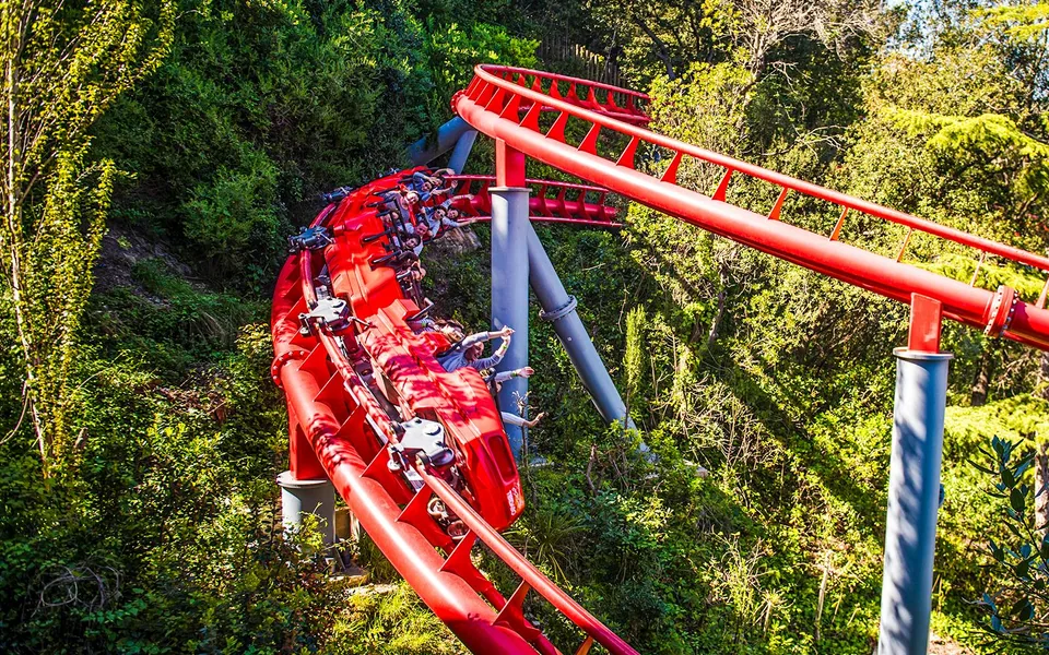 Red roller-coaster track at Tibidabo Amusement Park